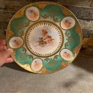 VICTORIAN CARLSBAD AUSTRIA ANGEL MEDALLIONS 10” PORCELAIN Plate Serving Dish